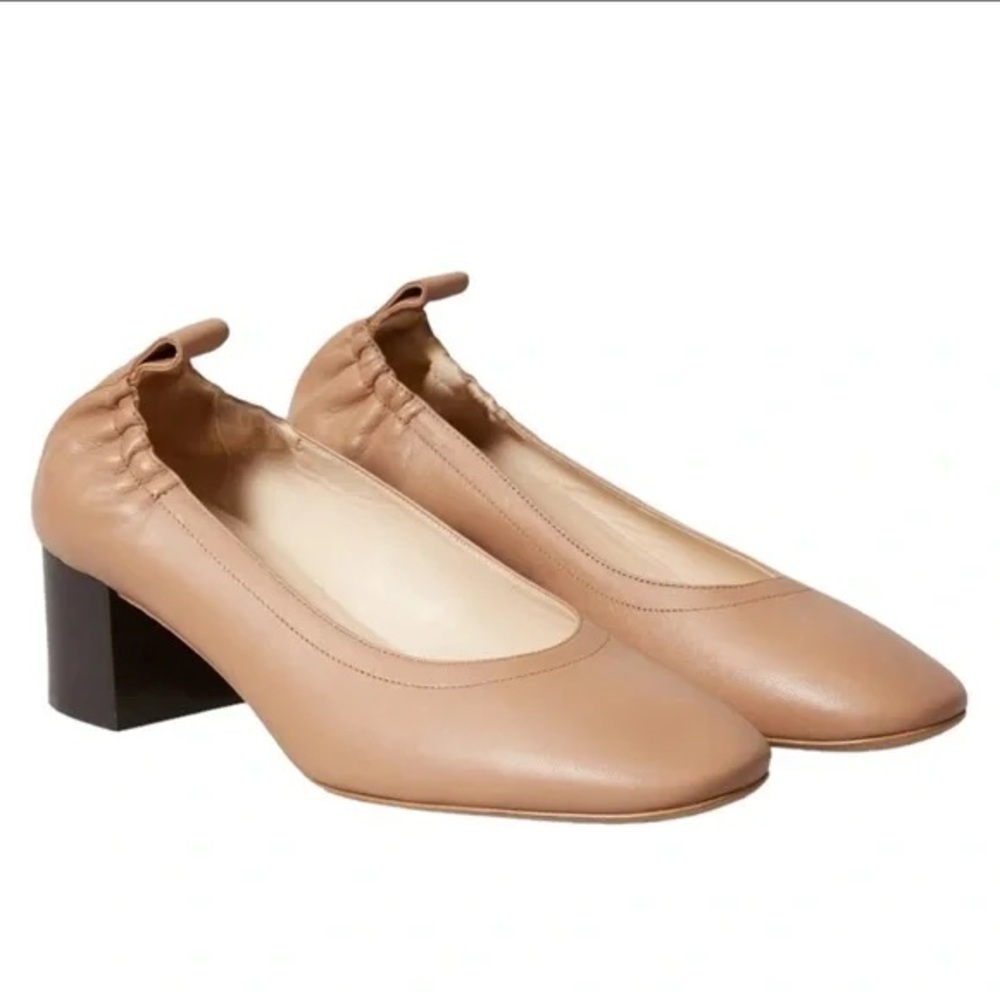 Everlane The Day Heels Pumps Womens 7.5 Leather Comfort Shoes Pecan Nude Italy